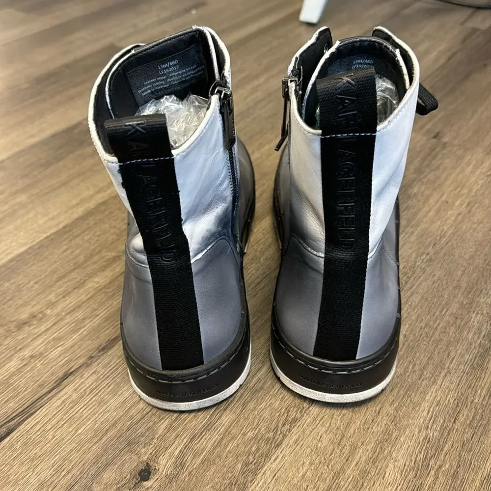 Karl Lagerfeld Men’s Grey Ombré Leather Combat Boots Size 13